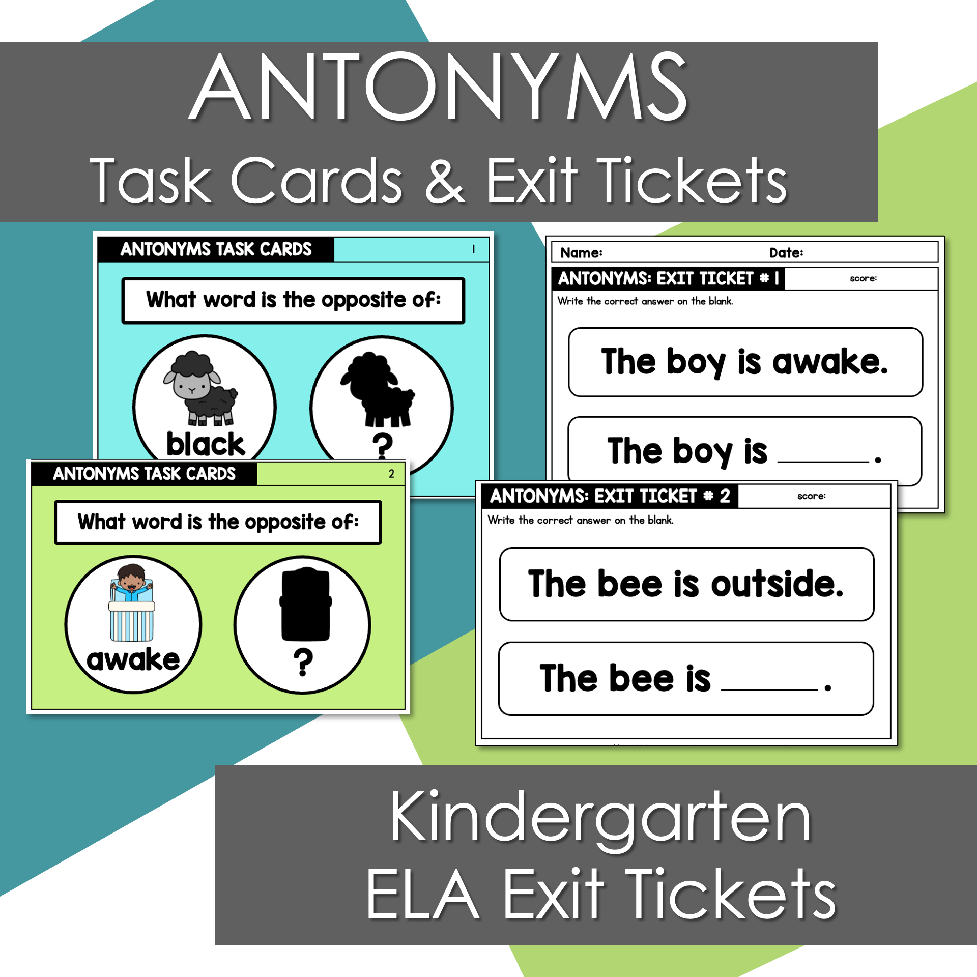 Antonyms Task Cards Exit Tickets