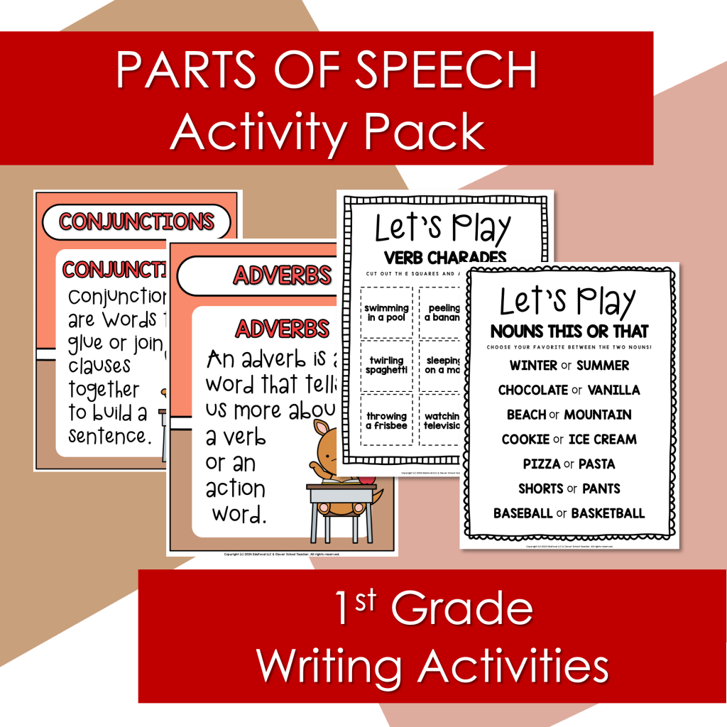 Parts of Speech Activity Pack Clever School Teacher